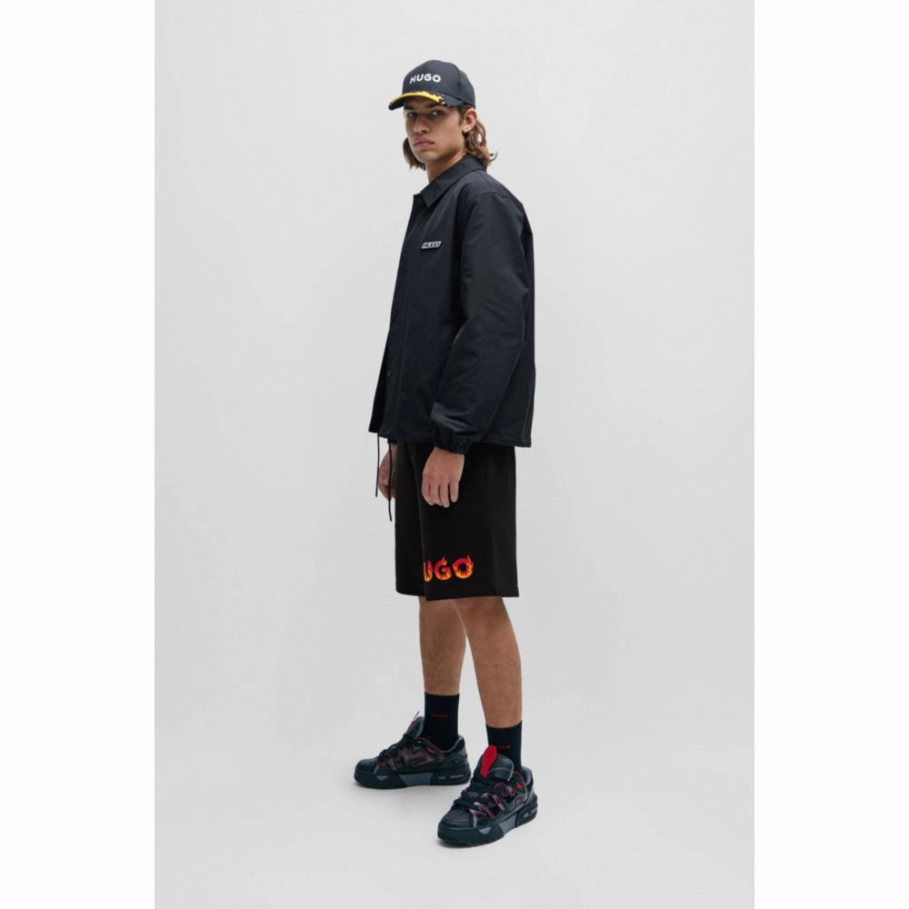 Cotton-terry shorts with puffed flame logo