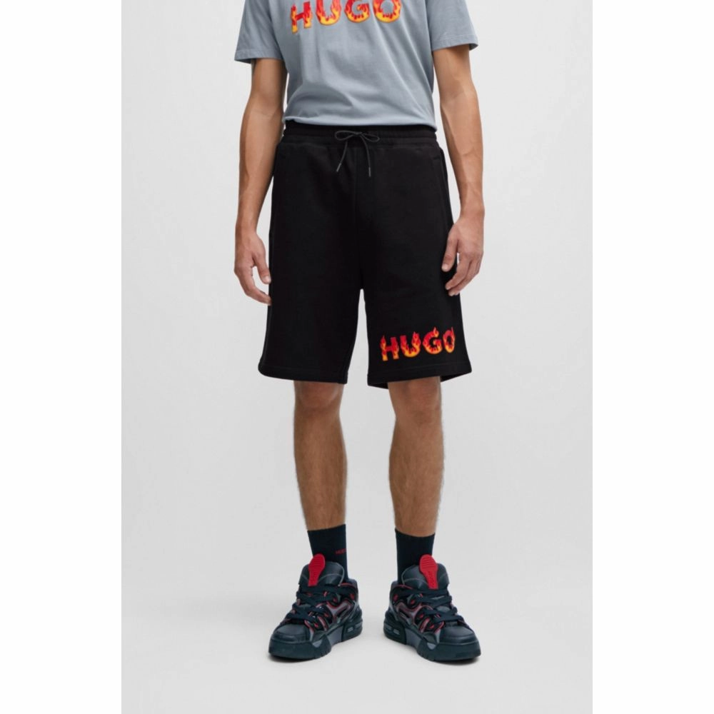 Cotton-terry shorts with puffed flame logo