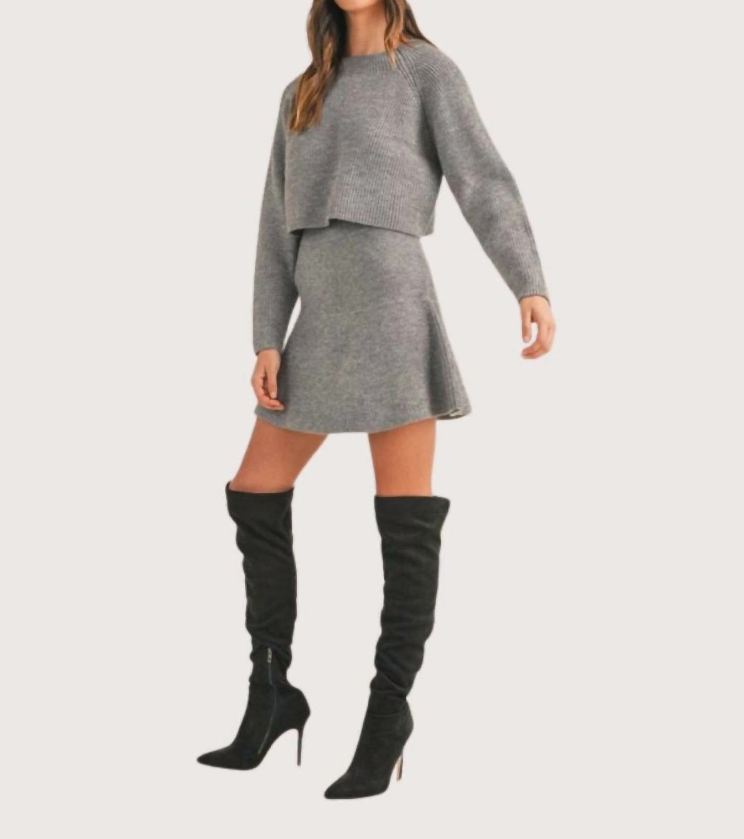 Courtney Sweater Flare Skirt In Charcoal