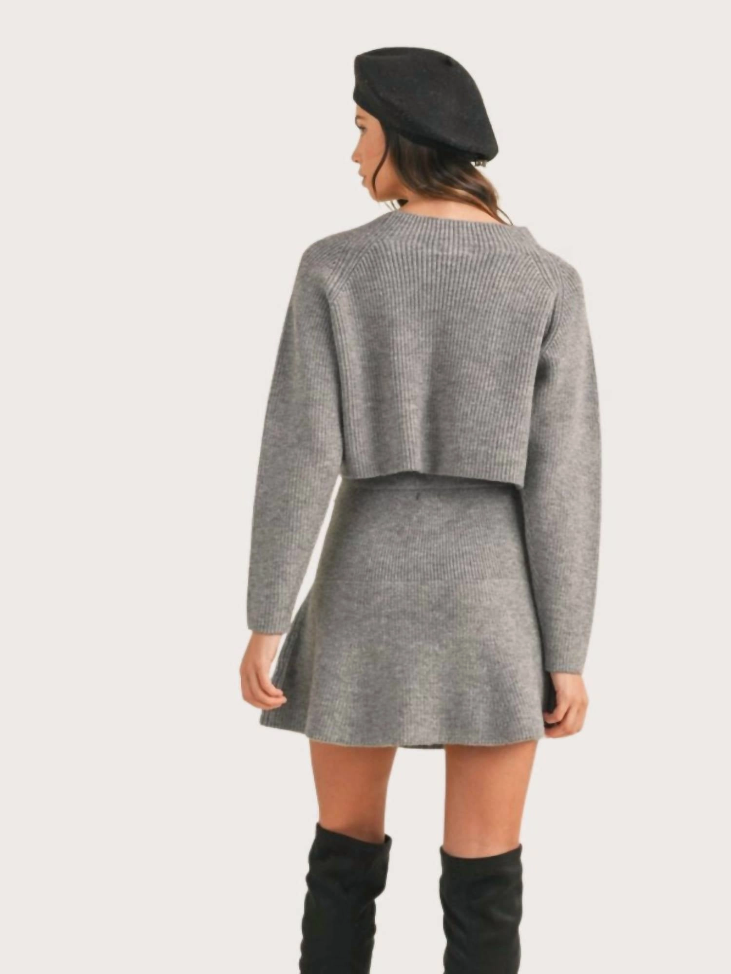 Courtney Sweater Flare Skirt In Charcoal