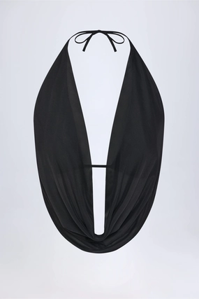 Cowl-Neck Backless Crop Top in Black Tops - tops on sale