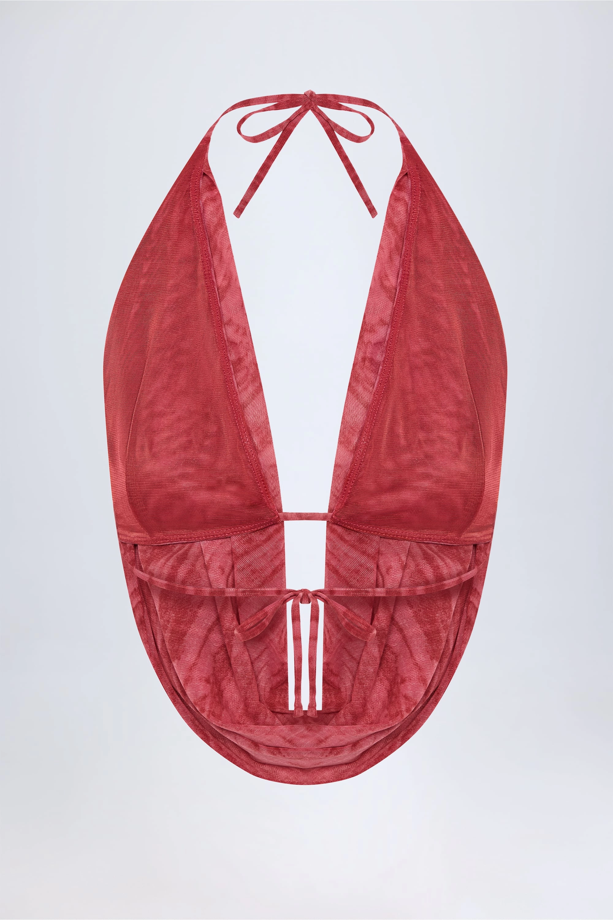 Cowl-Neck Backless Crop Top in Red Print
