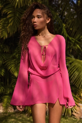 Cowl-Neck Mini Dress in Fuchsia Swim Womens - cover-ups clearance