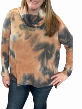 Cowlneck Sweater In Charcoal/rust Tops Womens - high-neck blouses