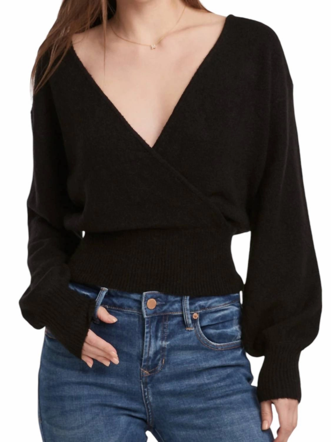 Cozy Carter Sweater In Black Tops Womens - asymmetrical tops