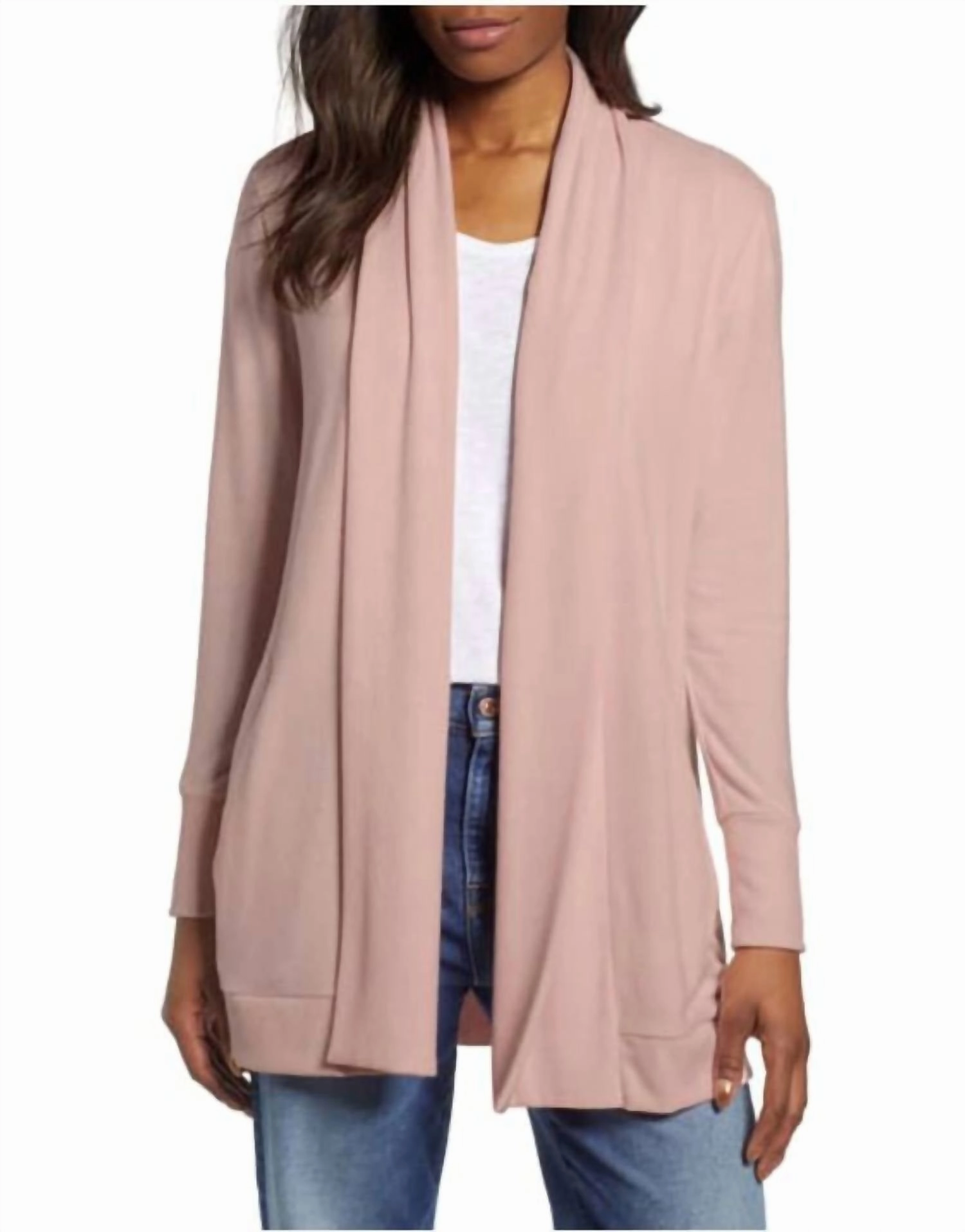 Cozy Knit Open Front Ribbed Sweater In Pink Tops Womens - embroidered tops sale