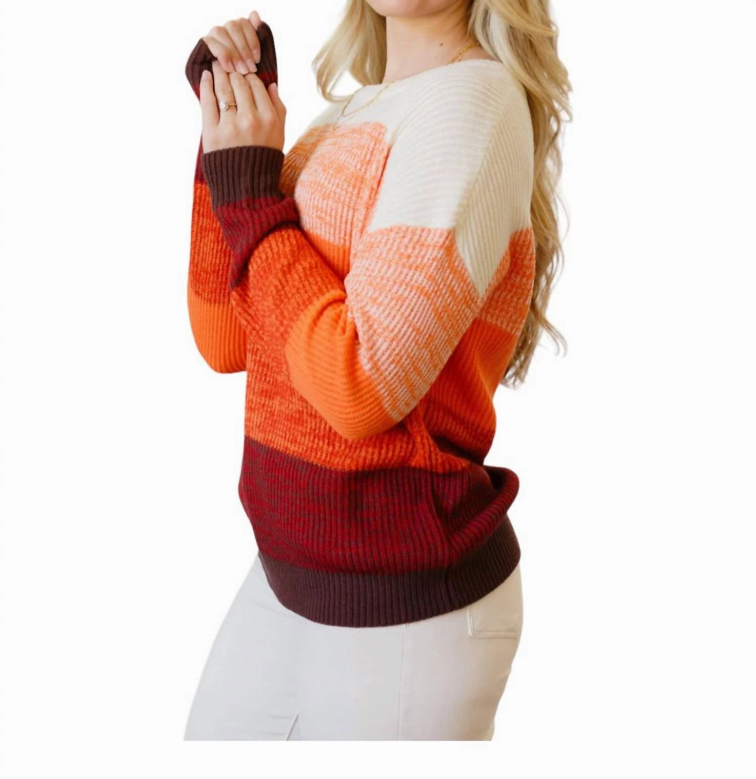 Cozy Sunset Color Block Sweater In Orange Multi