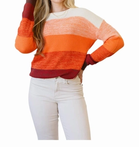 Cozy Sunset Color Block Sweater In Orange Multi Tops Womens - asymmetrical tops