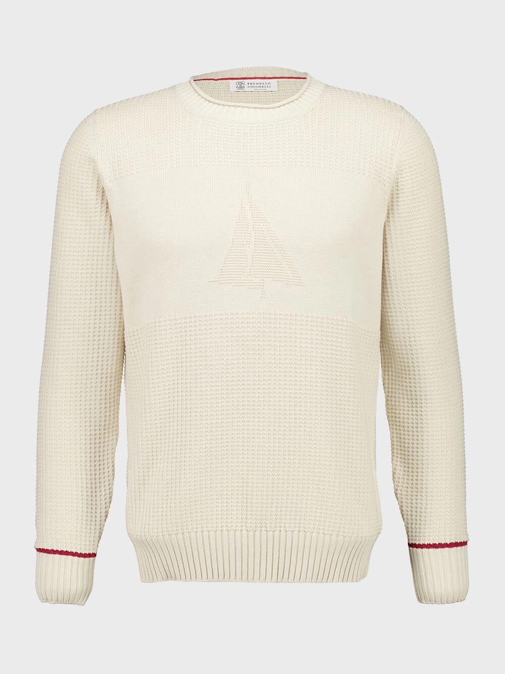 Cream Knitted Cotton Crewneck Sweater Knitwear Mens - men's sweaters sale