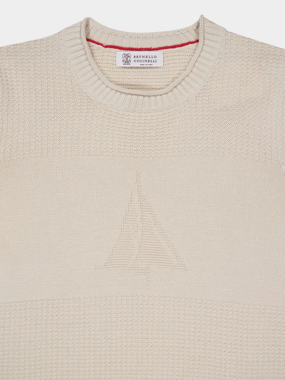 Cream Knitted Cotton Crewneck Sweater