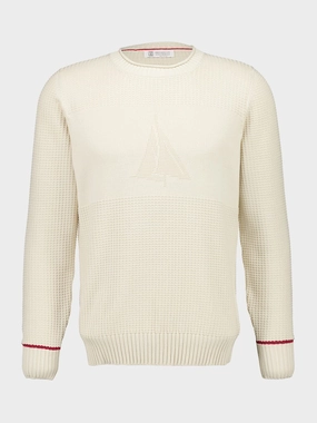 Cream Knitted Cotton Crewneck Sweater Knitwear Mens - men's sweaters sale