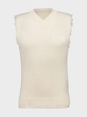 Cream Numbers-Print Vest Knitwear Mens - men's sweaters sale