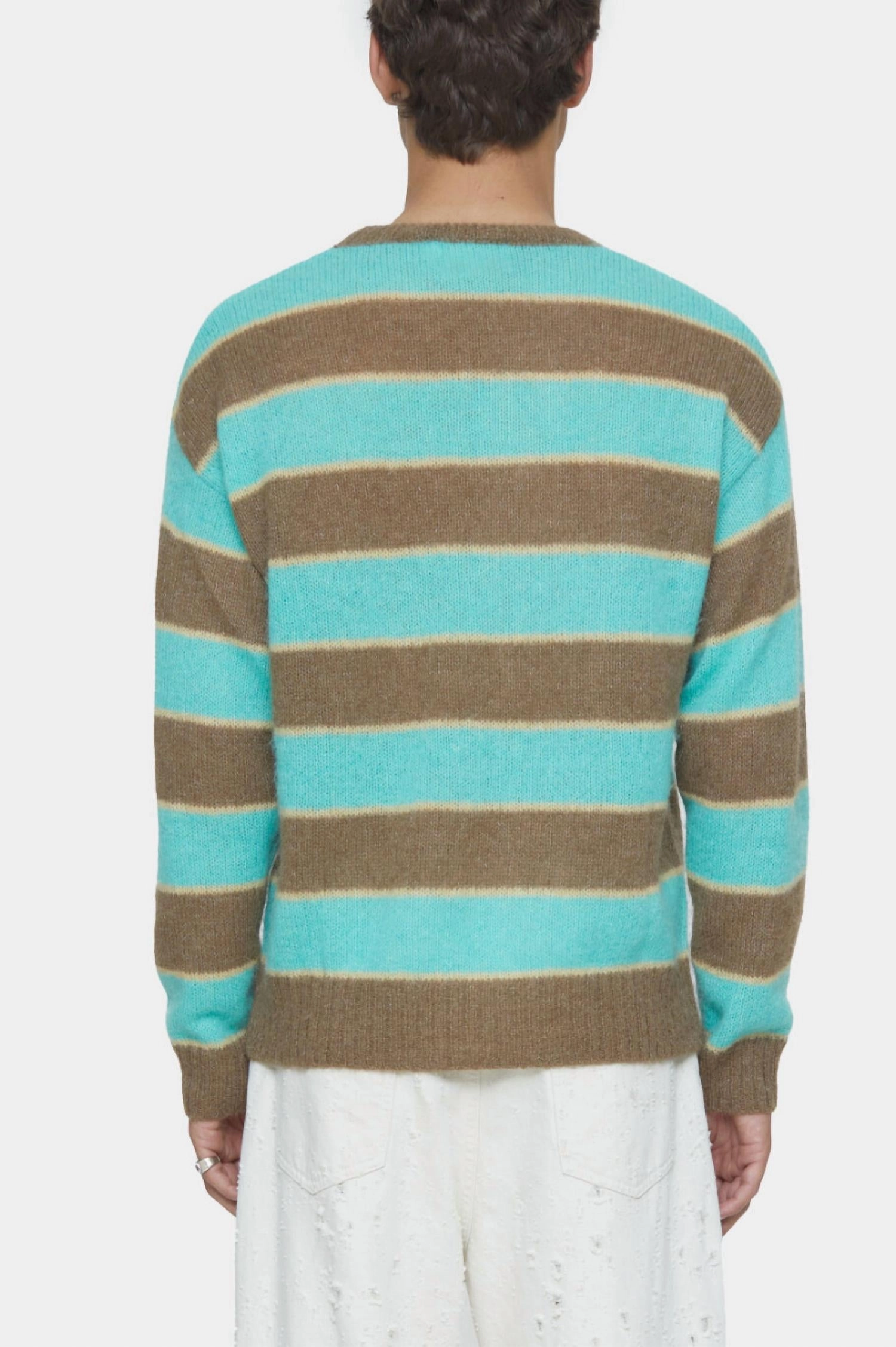 Crew Neck Striped Jumper In Glazed Green