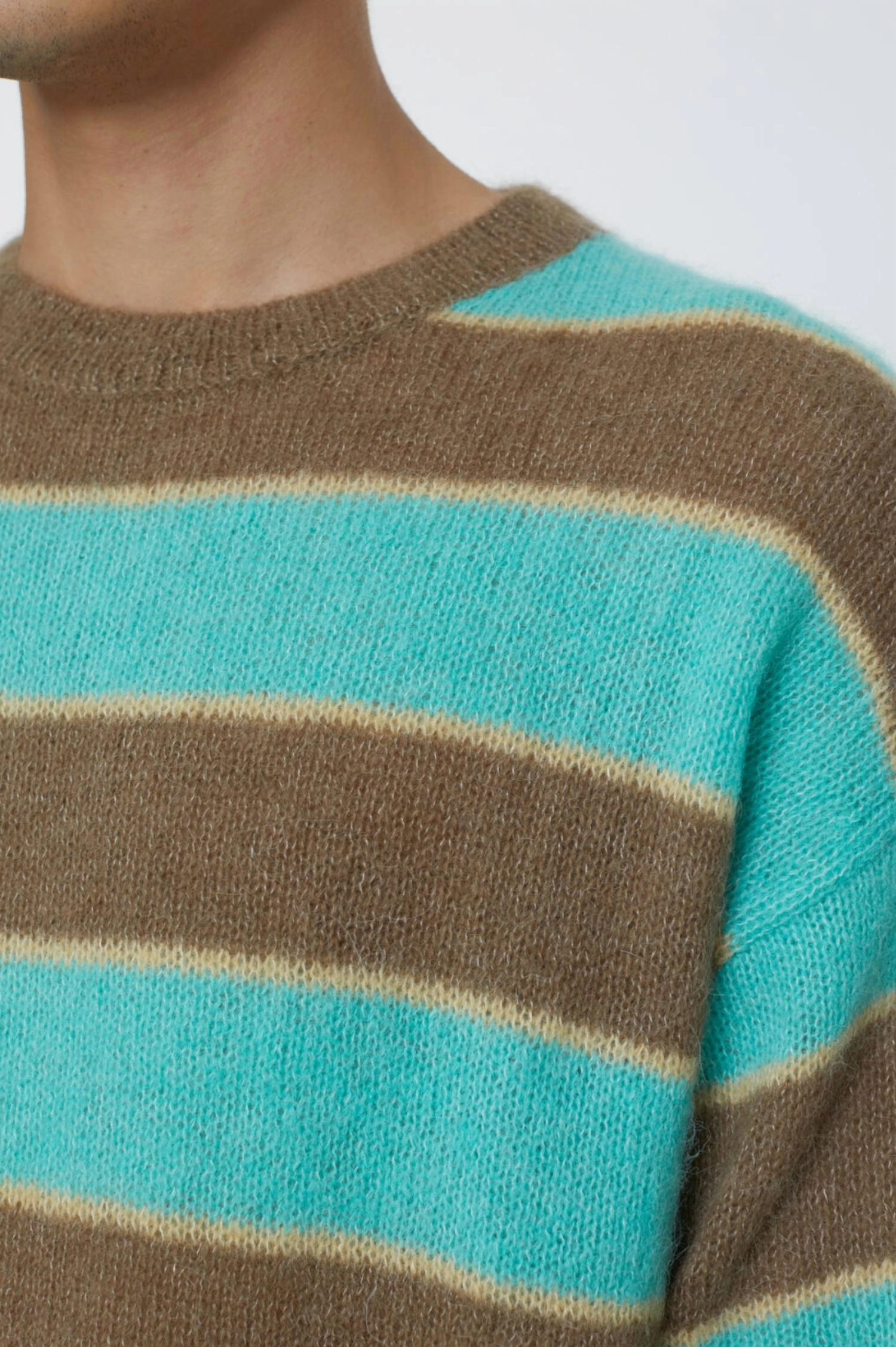 Crew Neck Striped Jumper In Glazed Green