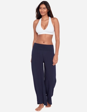 Crinkle Smocked Waist Beach Pant - Dark Navy Swim Womens - bikinis clearance