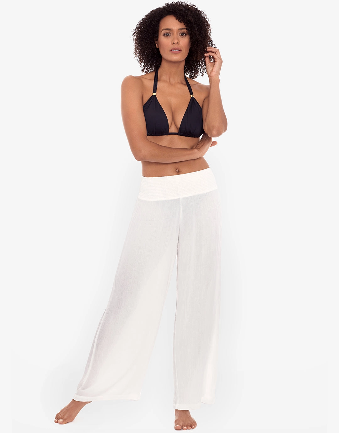 Crinkle Smocked Waist Beach Pant - White Swim Womens - bikinis clearance