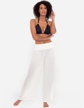 Crinkle Smocked Waist Beach Pant - White Swim Womens - bikinis clearance