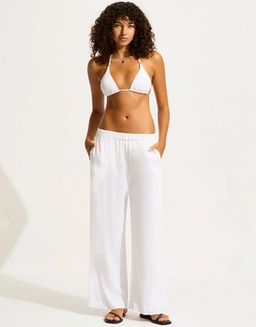 Crinkle Twill Beach Pant - White Swim Womens - bikinis clearance
