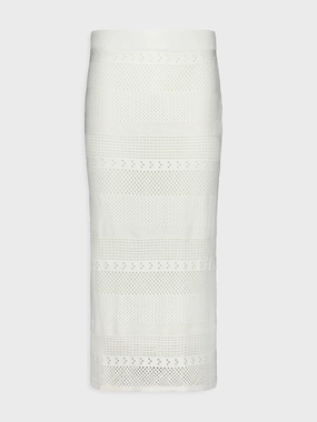 Crochet-Knit Pencil Skirt in White womens slacks clearance