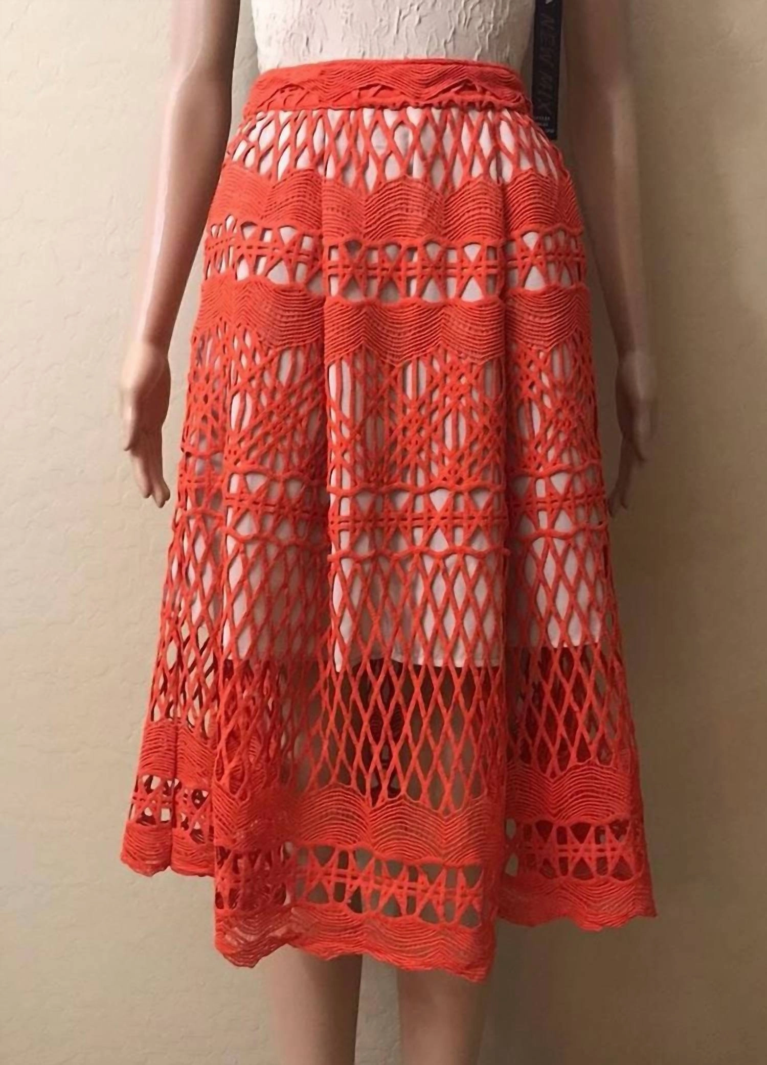 Crochet Lace Midi Skirt In Chili