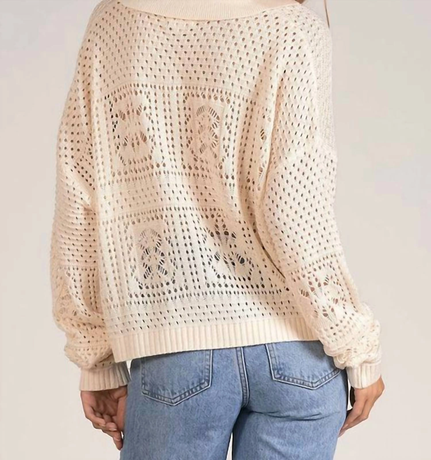 Crochet Long Sleeve Sweater In Cream