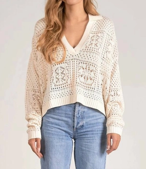 Crochet Long Sleeve Sweater In Cream Tops Womens - camisoles best price