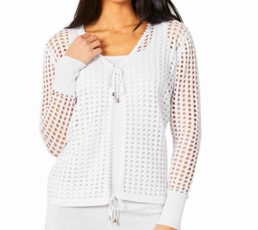 Crochet Tie Up Cardigan In White Tops Womens - silk tops clearance