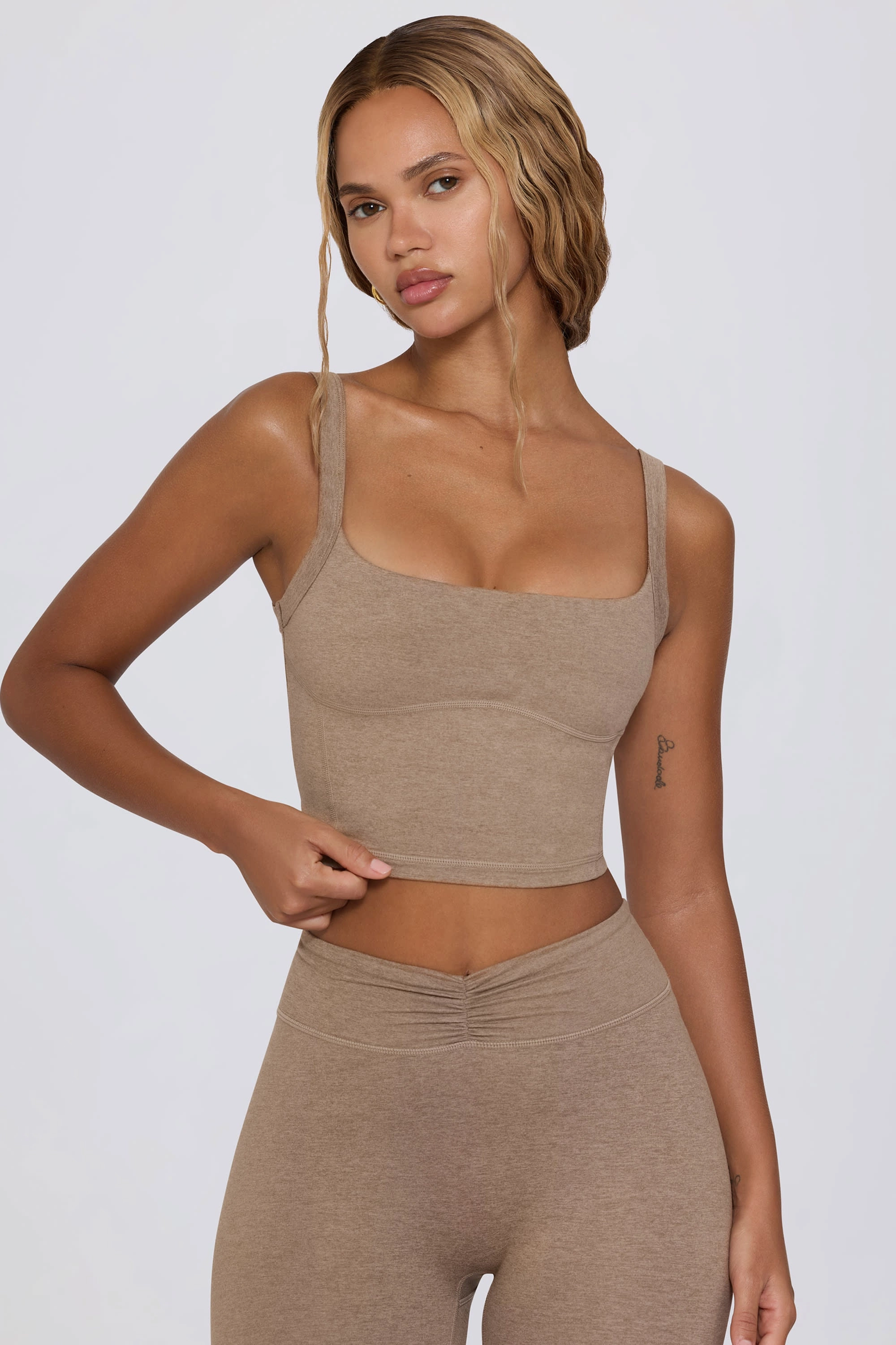 Cropped Tank Top in Mocha Marl Tops - tops on sale