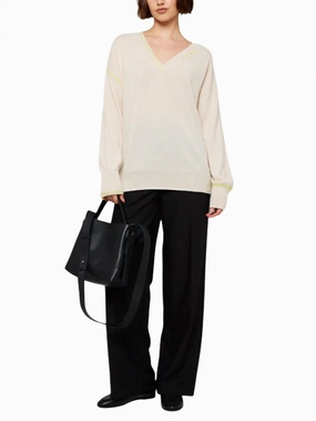 Cross Stitch V-Neck Sweater Top In Antique White Tops Womens - embroidered tops sale
