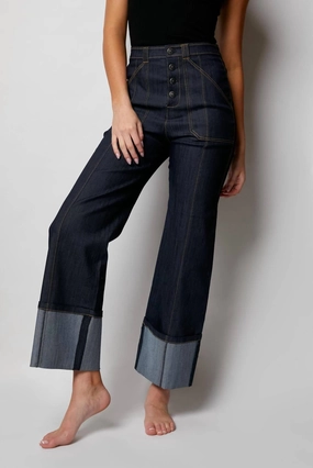 Cuffed Benji Jeans In Indigo Denim womens paperbag pants clearance