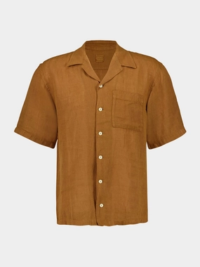 Curry Short-Sleeve Relaxed Fit Linen Shirt Tops Mens - graphic tees sale
