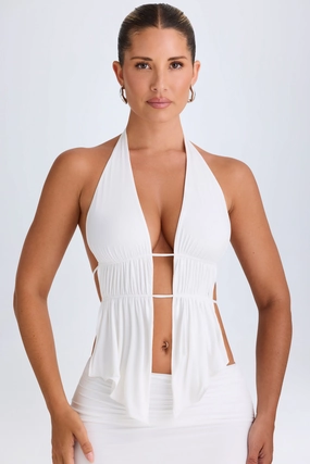 Cut-Out Ruched Halterneck Crop Top in White Tops - tops on sale