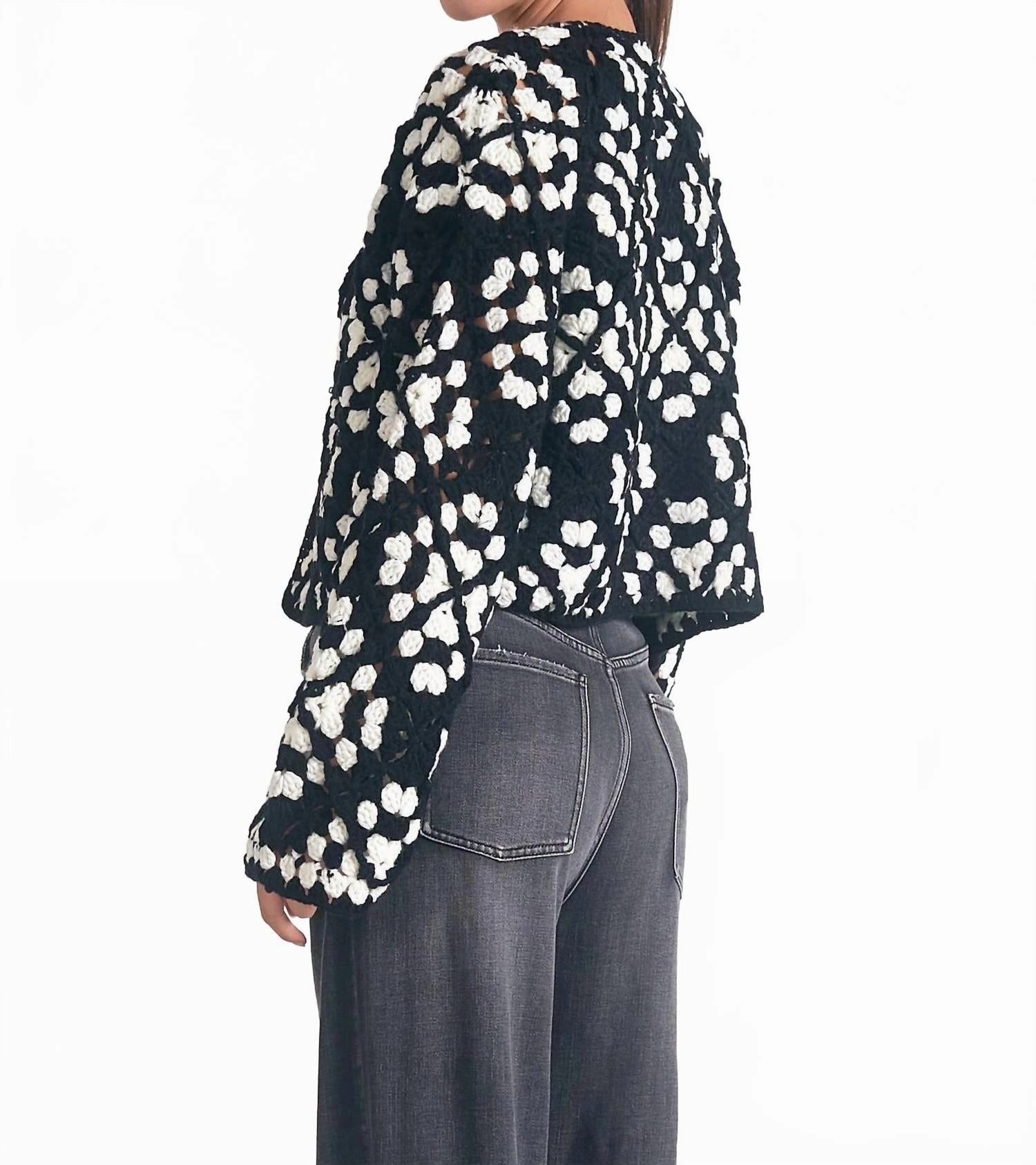 Daisy Crochet Cardigan In Black/white