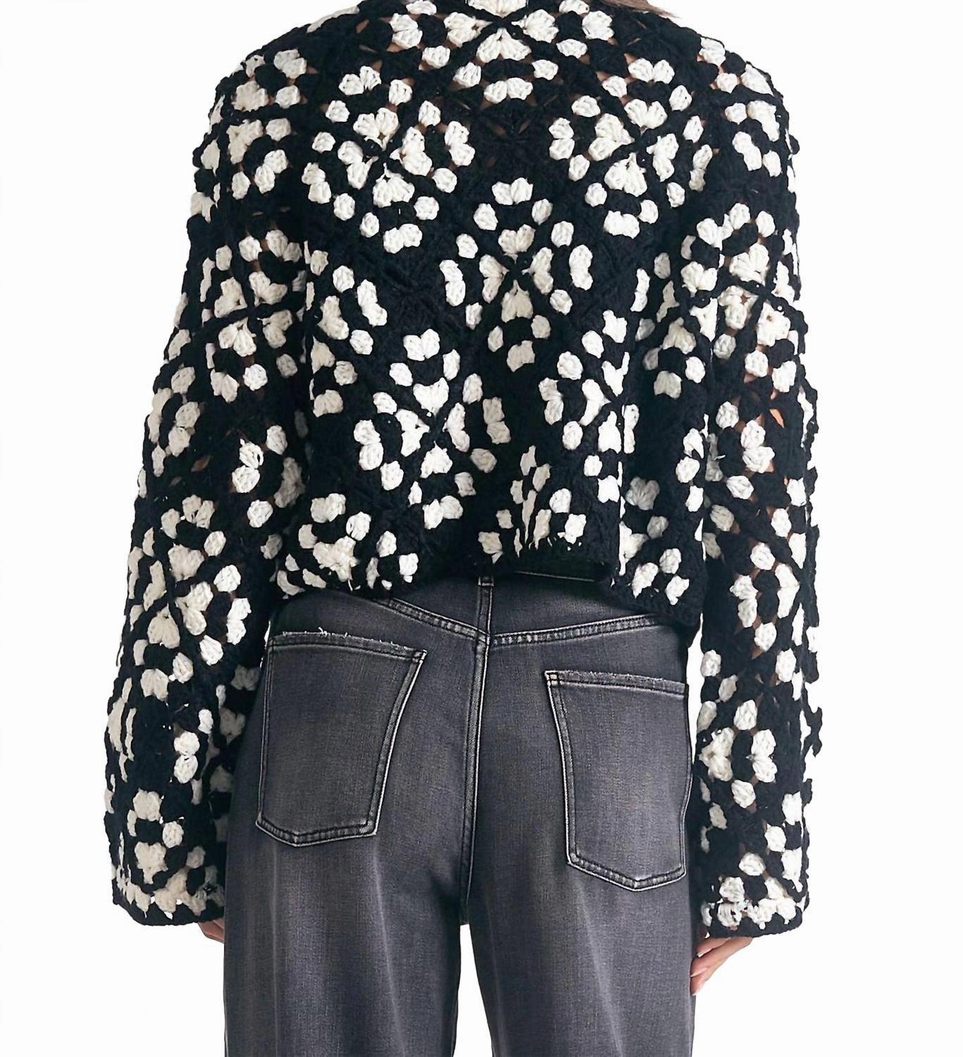 Daisy Crochet Cardigan In Black/white