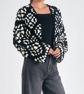 Daisy Crochet Cardigan In Black/white Tops Womens - button-up blouses