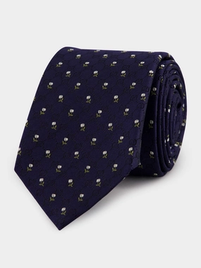 Dark Blue GG Floral Silk Tie Suits Mens - men's suits outlet