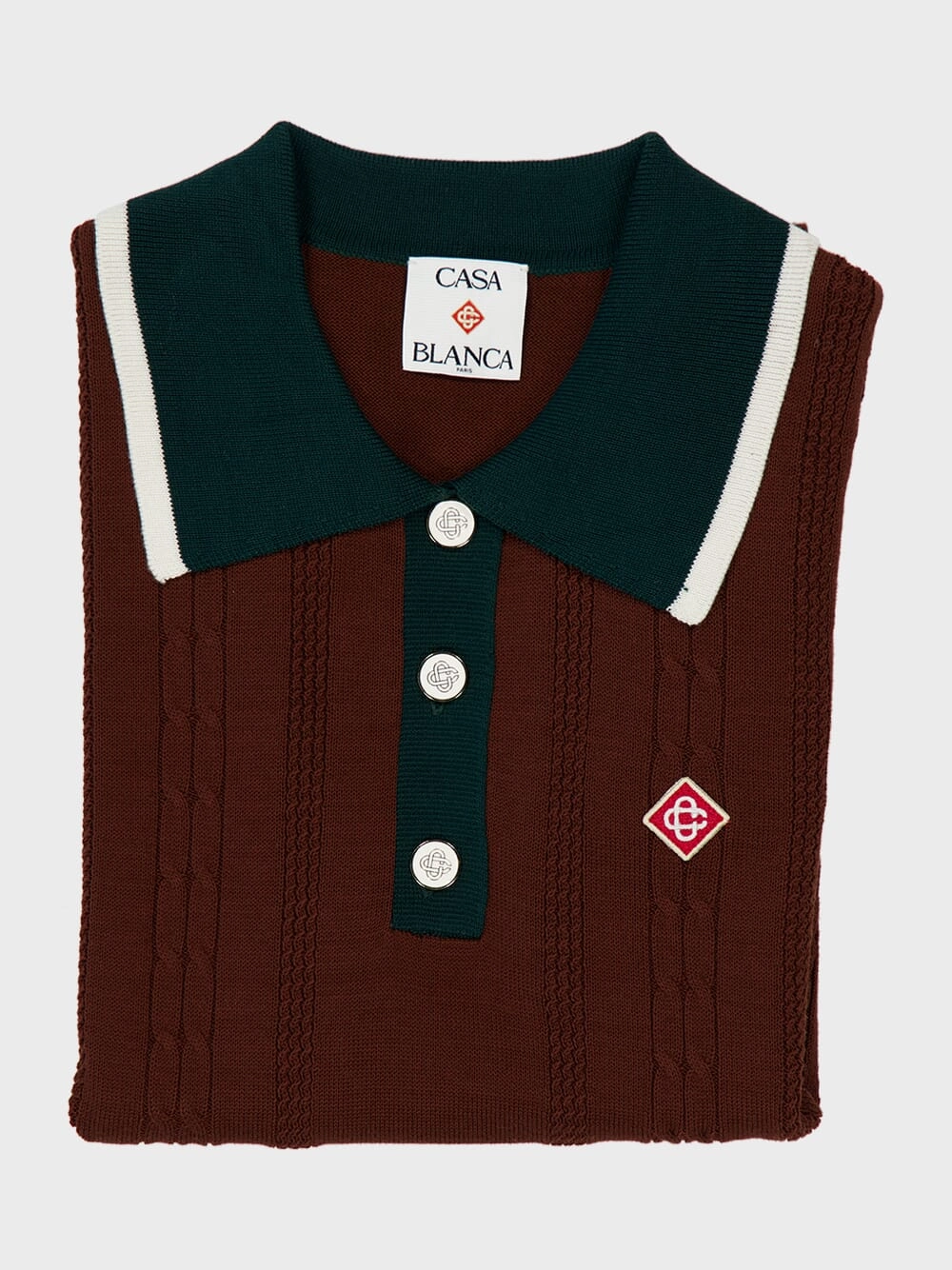 Dark Brown Cable Knit Polo Shirt