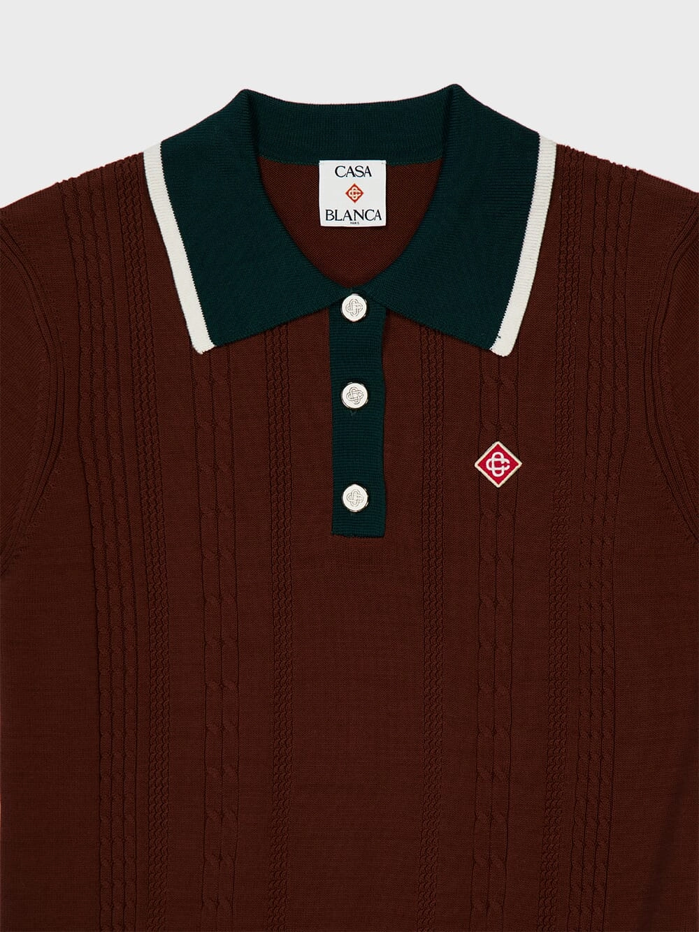 Dark Brown Cable Knit Polo Shirt
