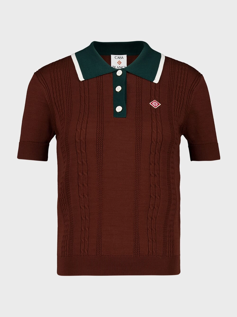 Dark Brown Cable Knit Polo Shirt