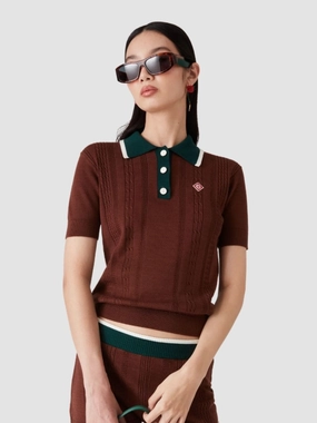Dark Brown Cable Knit Polo Shirt Knitwear Womens - women's knitwear cheap