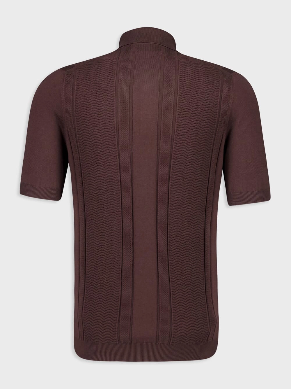 Dark Brown Cotton Knit Polo with Jacquard Stripes