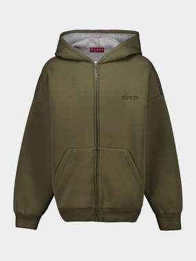 Dark Green Embroidered Hooded Jersey Sweatshirt Tops Mens - thermal tops