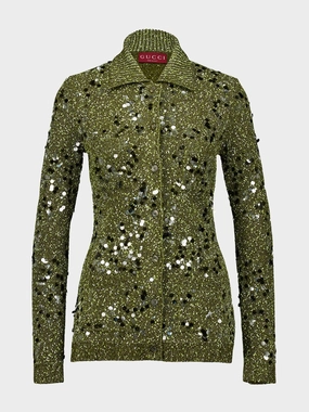 Dark Green Tweed Blend Polo Cardigan Knitwear Womens - women's knitwear cheap