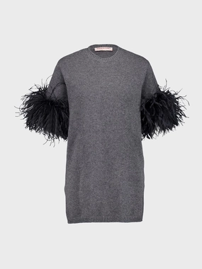 Dark Grey Wool Jumper with Feathers Knitwear Womens - women's knitwear cheap