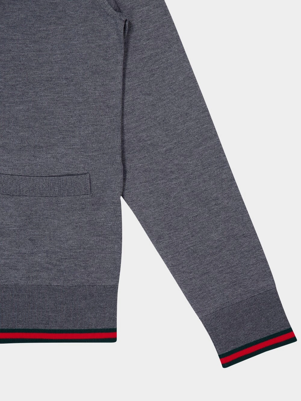 Dark Grey Wool Knit Cardigan with Web Trim
