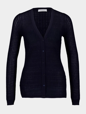 Dark Navy Emma Pointelle Knit Cardigan Knitwear Womens - women's knitwear cheap