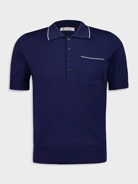 Deep Blue Short-Sleeve Polo Sweater Knitwear Mens - men's sweaters sale
