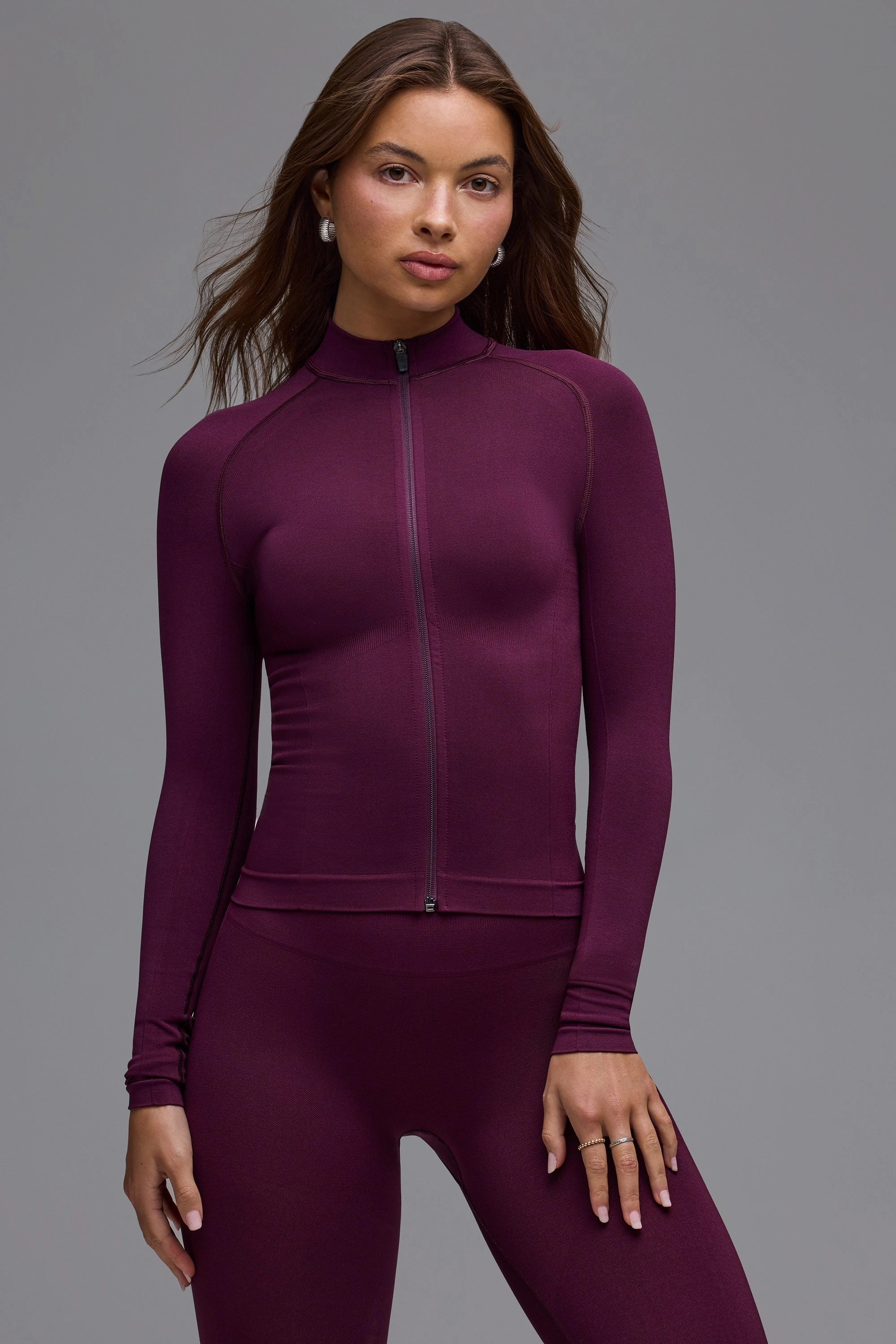 Define Luxe Zip-Up Jacket in Grape Tops - basic tees cheap