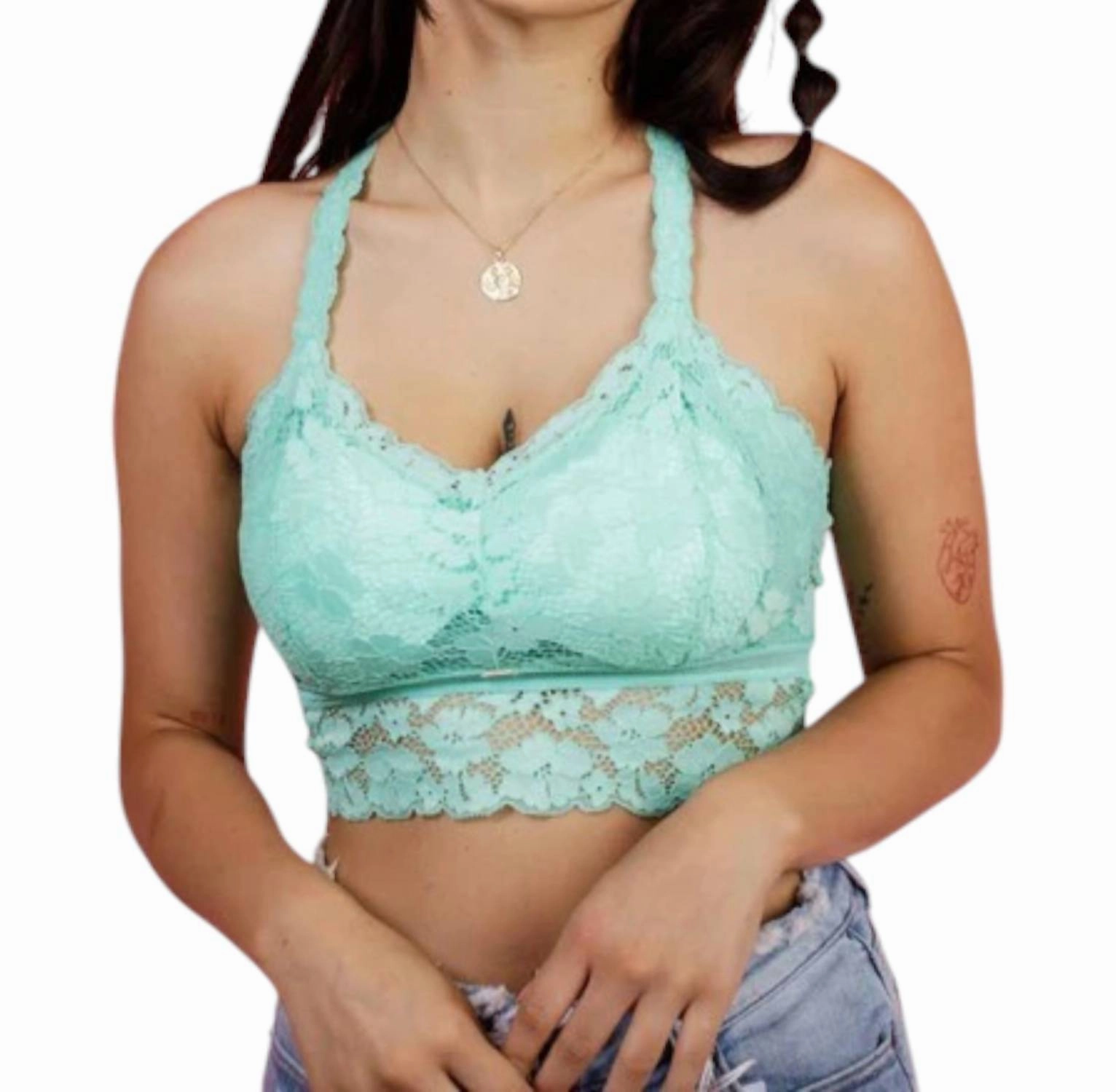 Deluxe Juliette Lace Bralette In Turquoise