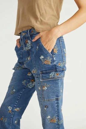 Denim Cargo Pants In Blue Mania womens paperbag pants clearance